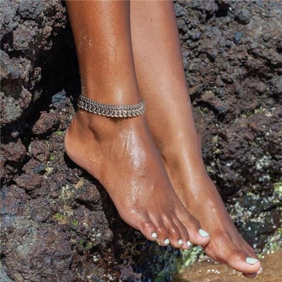 Sterling Silver Ankle Bracelets for Women: Dainty Layered Waterproof Anklet for - Picture 5 of 7
